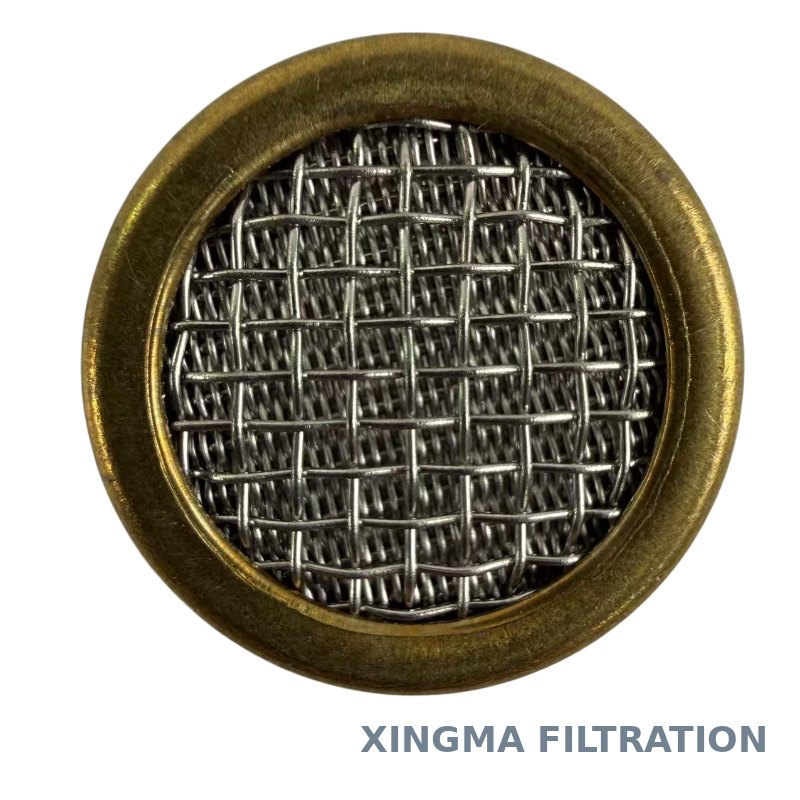 Fine mesh stainless steel filter disc close-up